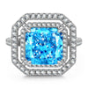 10*10mm Radiant Modified Brilliant Cut Fancy Vivid Blue Ice-Frosted Sparkle Lab Zircon - Halo Classic Engagement Ring White Gold Plated