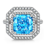 10*10mm Radiant Modified Brilliant Cut Fancy Vivid Blue Ice-Frosted Sparkle Lab Zircon - Halo Classic Engagement Ring White Gold Plated