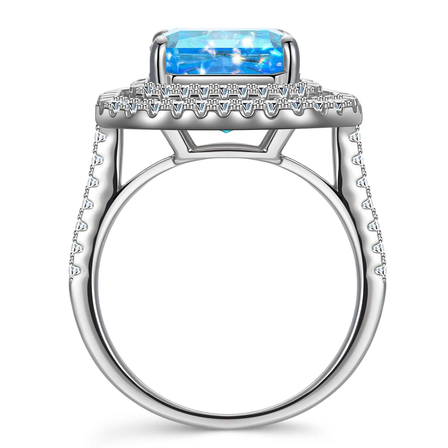 10*10mm Radiant Modified Brilliant Cut Fancy Vivid Blue Ice-Frosted Sparkle Lab Zircon - Halo Classic Engagement Ring White Gold Plated
