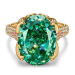 16*12mm Oval Modified Brilliant Cut Paraiba Lagoon Hue Ice-Frosted Sparkle Lab Zircon - Pave Classic Engagement Ring 14K Yellow Gold Plated