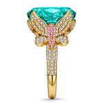 16*12mm Oval Modified Brilliant Cut Paraiba Lagoon Hue Ice-Frosted Sparkle Lab Zircon - Pave Classic Engagement Ring 14K Yellow Gold Plated