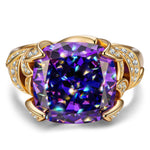 12*12mm Cushion Modified Brilliant Cut Fancy Vivid Violet Hue Ice-Frosted Sparkle Lab Zircon - Pave Classic Engagement Ring 14K Yellow Gold Plated