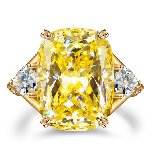 gona- 16*12mm Cushion Modified Brilliant Cut Fancy Vivid Yellow Ice-Frosted Sparkle Lab Zircon - Pave Classic Engagement Ring 14K Yellow Gold Plated
