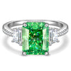 8*10mm Radiant Modified Brilliant Cut Vivid Colombian Green Ice-Frosted Sparkle Lab Zircon - Three Stone Classic Engagement Ring White Gold Plated