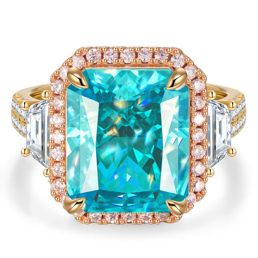 gona- 12*10mm Radiant Modified Brilliant Cut Fancy Vivid Blue Ice-Frosted Sparkle Lab Zircon - Pave Classic Engagement Ring White Gold Plated