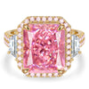 12*10mm Radiant Modified Brilliant Cut Padparadscha Sunset Glow Ice-Frosted Sparkle Lab Zircon - Pave Classic Engagement Ring 14K Yellow Gold Plated
