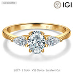 IGI Certified Lab-Grown Oval Brilliant Cut Diamond - Three Stone Classic Engagement Ring 14K Yellow Gold Plated (Includes IGI Certification from International Gemological Institute)