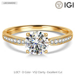 IGI Certified Lab-Grown Round Brilliant Cut Diamond - Pave Classic Engagement Ring 14K Yellow Gold Plated (Includes IGI Certification from International Gemological Institute)