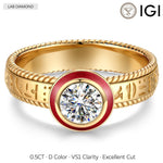 IGI Certified Lab-Grown Round Brilliant Cut Diamond - Solitaire Classic Engagement Ring 14K Yellow Gold Plated (Includes IGI Certification from International Gemological Institute)