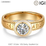 IGI Certified Lab-Grown Round Brilliant Cut Diamond - Solitaire Classic Engagement Ring 14K Yellow Gold Plated (Includes IGI Certification from International Gemological Institute)
