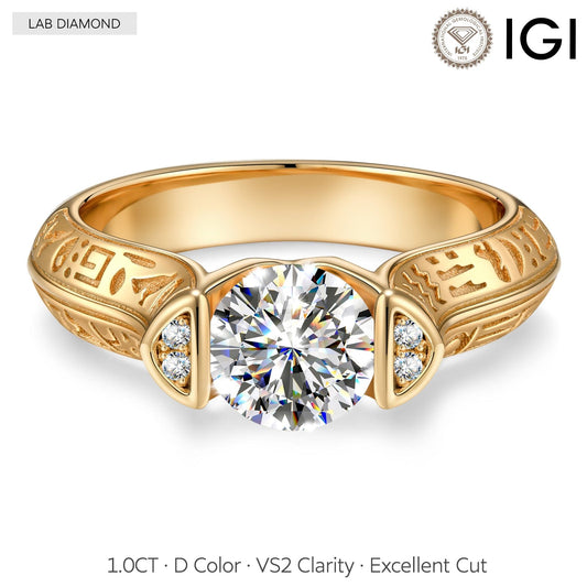 gona- IGI Certified Lab-Grown Round Brilliant Cut Diamond - Pave Classic Engagement Ring 14K Yellow Gold Plated (Includes IGI Certification from International Gemological Institute)