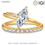 IGI Certified Lab-Grown Marquise Brilliant Cut Diamond - Pave Classic Engagement Ring 14K Yellow Gold Plated (Includes IGI Certification from International Gemological Institute)