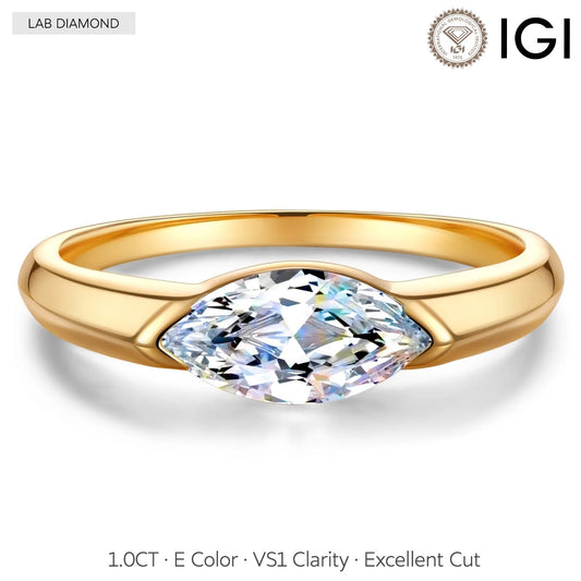 gona- IGI Certified Lab-Grown Marquise Brilliant Cut Diamond - Solitaire Classic Engagement Ring 14K Yellow Gold Plated (Includes IGI Certification from International Gemological Institute)