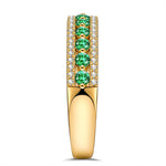 Round Brilliant Cut Vivid Colombian Green Lab-Certified Emerald - Half Eternity Ring 14K Yellow Gold Plated (Includes GRC Certification from Gemstone Research Center)