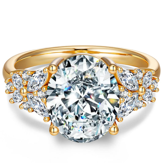 gona- Oval Brilliant Cut Lab-Certified Moissanite - Halo Classic Engagement Ring 14K Yellow Gold Plated (Includes GRA Certification from Gemological Research Association)