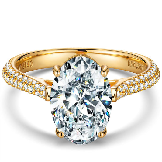 gona- Lab-Certified Oval Brilliant Cut Moissanite - Hidden Halo Classic Engagement Ring 14K Yellow Gold Plated (Includes GRA Certification from Gemological Research Association)