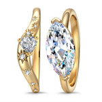 Lab-Certified Marquise Brilliant Cut Moissanite - Classic Stackable Ring Sets 14K Yellow Gold Plated (Includes GRA Certification from Gemological Research Association)