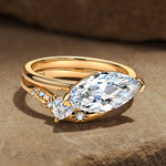 Lab-Certified Marquise Brilliant Cut Moissanite - Classic Stackable Ring Sets 14K Yellow Gold Plated (Includes GRA Certification from Gemological Research Association)