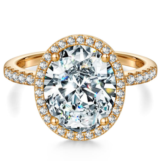 gona- Oval Brilliant Cut Lab-Certified Moissanite - Halo Classic Engagement Ring 14K Yellow Gold Plated (Includes GRA Certification from Gemological Research Association)
