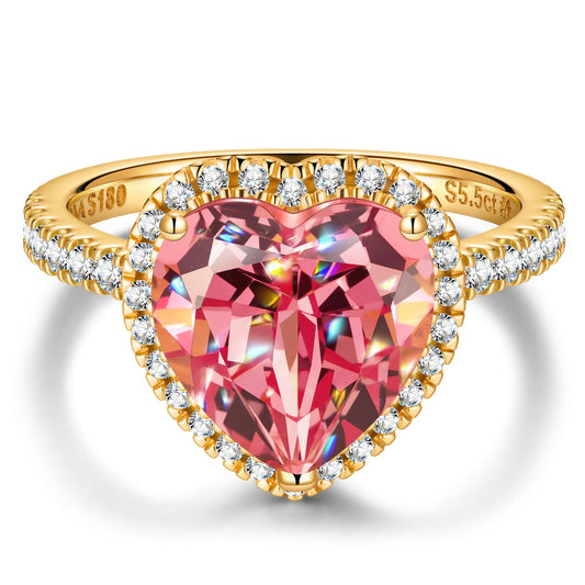gona- Heart Brilliant Cut Fancy Vivid Sunset Peach Hue Lab-Certified Padparadscha Sapphire - Halo Classic Engagement Ring 14K Yellow Gold Plated (Includes GRC Certification from Gemstone Research Center)
