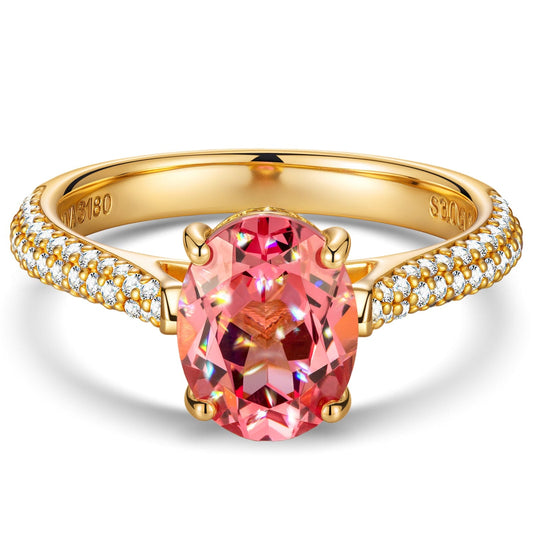 gona- Oval Brilliant Cut Fancy Vivid Sunset Peach Hue Lab-Certified Padparadscha Sapphire - Halo Classic Engagement Ring 14K Yellow Gold Plated (Includes GRC Certification from Gemstone Research Center)