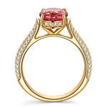 Oval Brilliant Cut Fancy Vivid Sunset Peach Hue Lab-Certified Padparadscha Sapphire - Halo Classic Engagement Ring 14K Yellow Gold Plated (Includes GRC Certification from Gemstone Research Center)