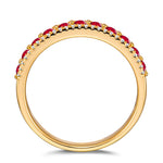 Round Brilliant Cut Vivid Pigeon Blood Red Lab-Certified Ruby - Half Eternity Ring 14K Yellow Gold Plated (Includes GRC Certification from Gemstone Research Center)