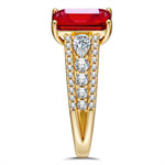 Emerald-Cut Vivid Pigeon Blood Red Lab-Certified Ruby - Pave Classic Engagement Ring 14K Yellow Gold Plated (Includes GRC Certification from Gemstone Research Center)