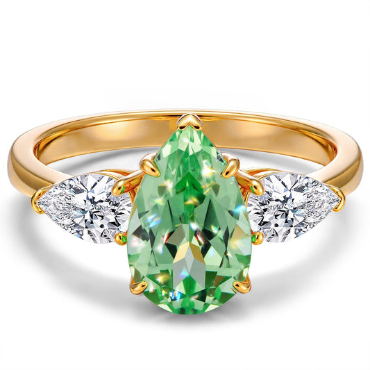 gona- Pear Brilliant Cut Fancy Vivid Lagoon Mint Hue Lab-Certified Teal & Green Sapphire - Three Stone Classic Engagement Ring 14K Yellow Gold Plated (Includes GRC Certification from Gemstone Research Center)