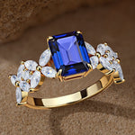 Emerald-Cut Royal Blue Hue Lab-Certified Blue Sapphire - Pave Classic Engagement Ring 14K Yellow Gold Plated (Includes GRC Certification from Gemstone Research Center)