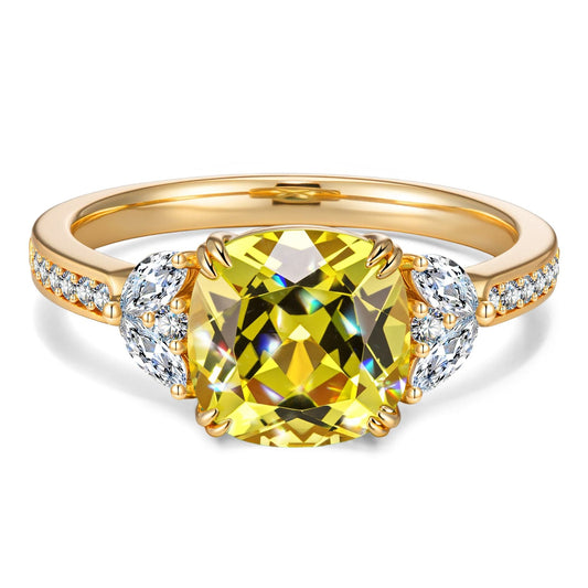 gon- Cushion Cut Fancy Vivid Yellow Lab-certified Yellow Sapphire - Pave Classic Engagement Ring 14K Yellow Gold Plated (Includes GRC Certification from Gemstone Research Center)