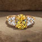 Exclusive Flash Deal Oval Brilliant Cut Fancy Vivid Yellow Lab-certified Yellow Sapphire - Pave Classic Engagement Ring 14K Yellow Gold Plated (Includes GRC Certification from Gemstone Research Center)