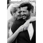 Emerald-Cut 5.5CT Royal Blue Lab-Grown Sapphire Engagement Ring – Three Stone Classic Design with Moissanite Side Stones, 14K Yellow Gold Plated on Tarnish-Resistant Silver（Includes GRC Certification from Gemstone Research Center）
