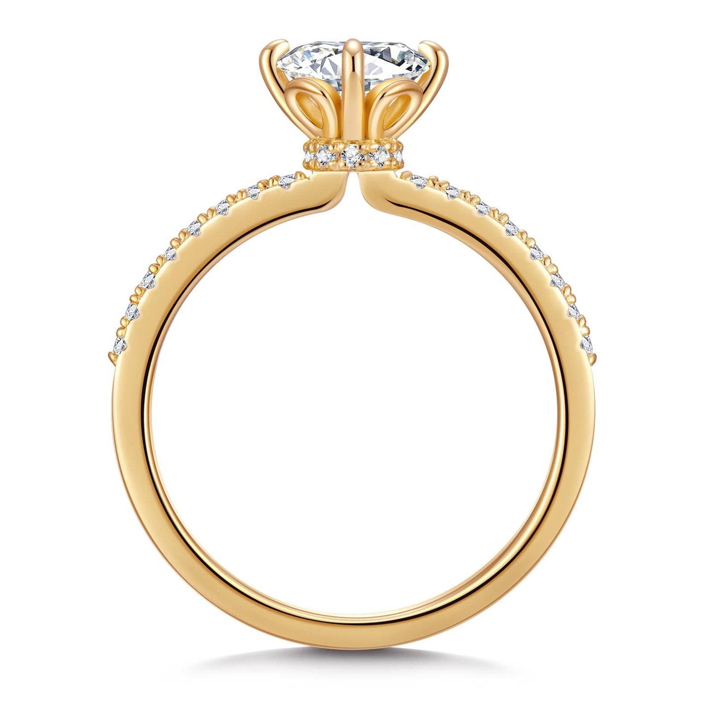 IGI Certified Lab-Grown Round Brilliant Cut Diamond - Hidden Halo Classic Engagement Ring 14K Yellow Gold Plated (Includes IGI Certification from International Gemological Institute)