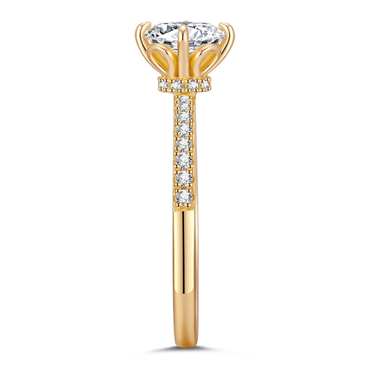 IGI Certified Lab-Grown Round Brilliant Cut Diamond - Hidden Halo Classic Engagement Ring 14K Yellow Gold Plated (Includes IGI Certification from International Gemological Institute)