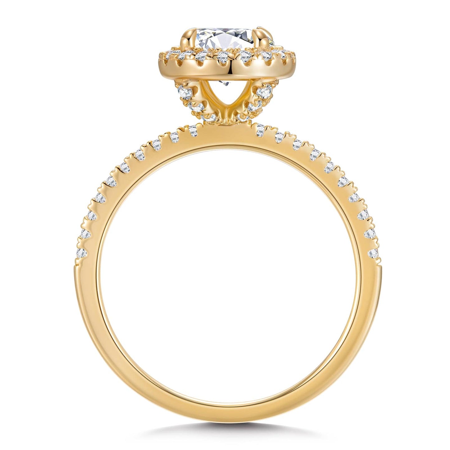 IGI Certified Lab-Grown Round Brilliant Cut Diamond - Halo Classic Engagement Ring Solid 14K Yellow Gold (Includes IGI Certification from International Gemological Institute)