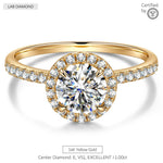 IGI Certified Lab-Grown Round Brilliant Cut Diamond - Halo Classic Engagement Ring Solid 14K Yellow Gold (Includes IGI Certification from International Gemological Institute)