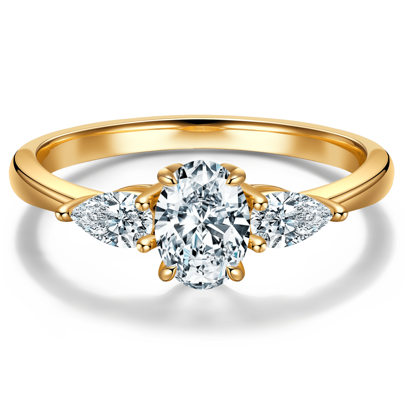 GENUINE LOVE Three Stone Engagement Ring - 1.01 Carat 14K Yellow Gold with a Oval Brillant Cut Lab-Grown Diamond