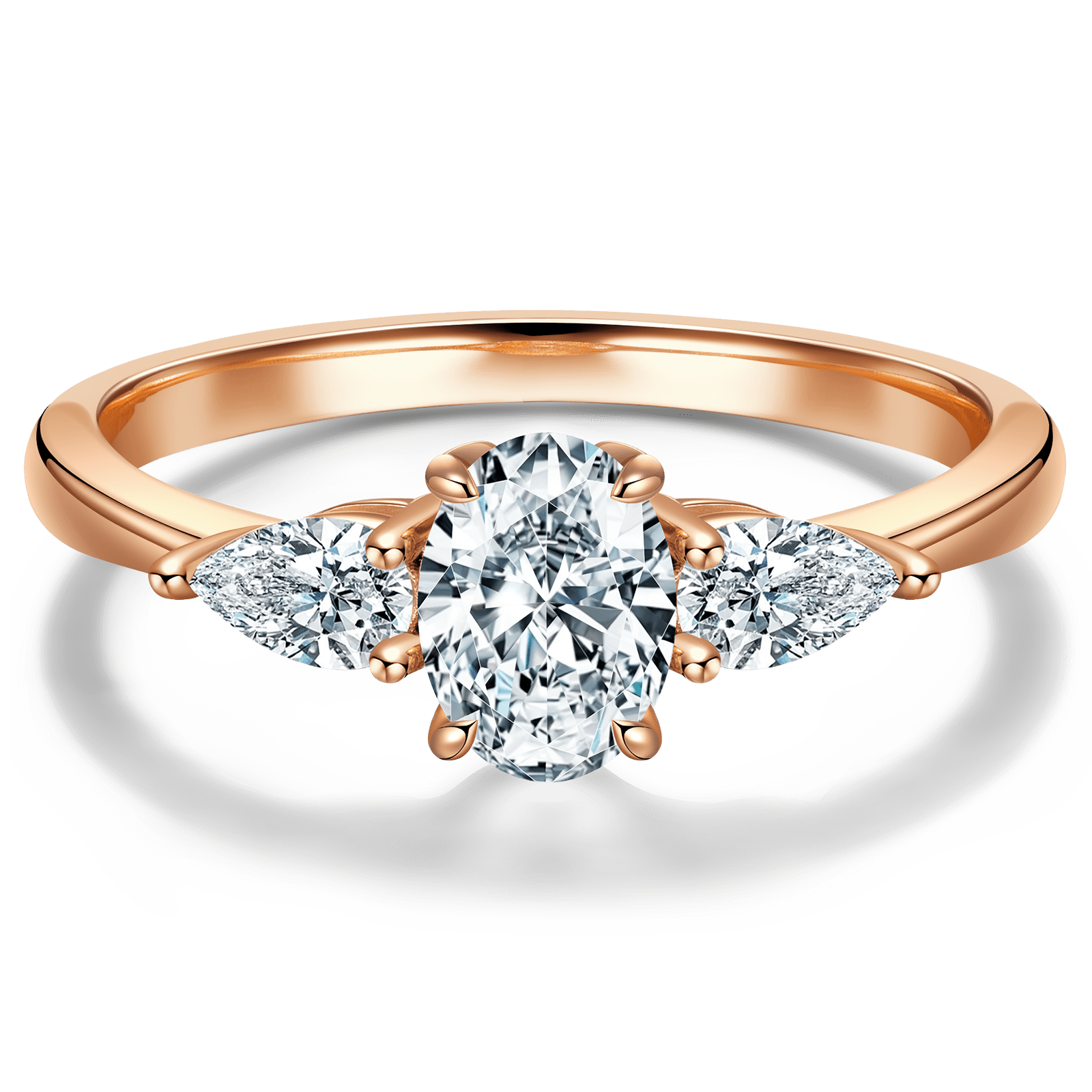 GENUINE LOVE Three Stone Engagement Ring - 1.01 Carat 14K Rose Gold with a Oval Brillant Cut Lab-Grown Diamond