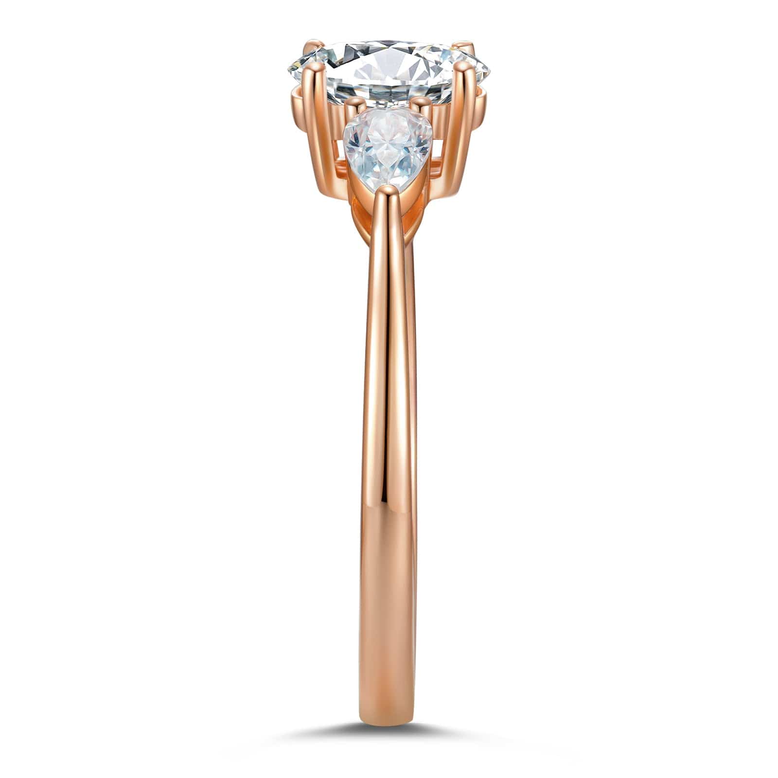 GENUINE LOVE Three Stone Engagement Ring - 1.01 Carat 14K Rose Gold with a Oval Brillant Cut Lab-Grown Diamond