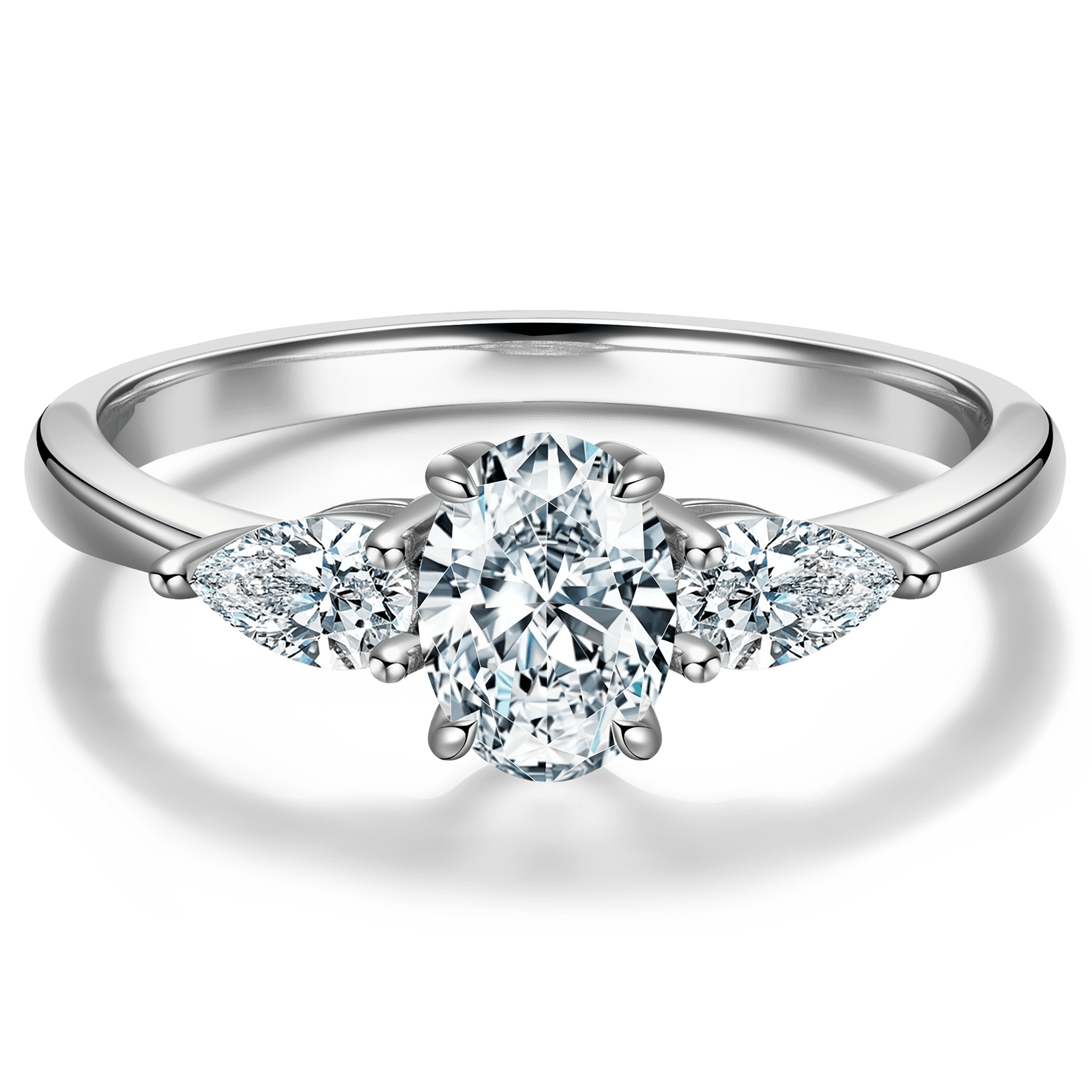 GENUINE LOVE Three Stone Engagement Ring - 1.01 Carat 14K White Gold with a Oval Brillant Cut Lab-Grown Diamond