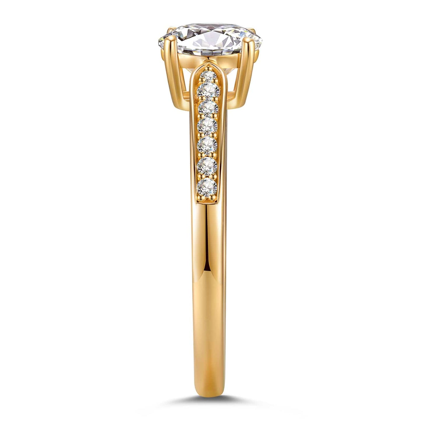 IGI Certified Lab-Grown Round Brilliant Cut Diamond - Pave Classic Engagement Ring 14K Yellow Gold Plated (Includes IGI Certification from International Gemological Institute)