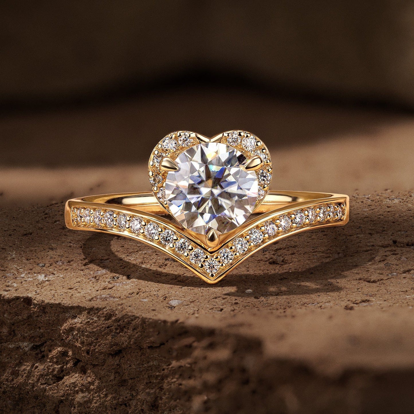 IGI Certified Lab-Grown Round Brilliant Cut Diamond - Pave Classic Engagement Ring 14K Yellow Gold Plated (Includes IGI Certification from International Gemological Institute)