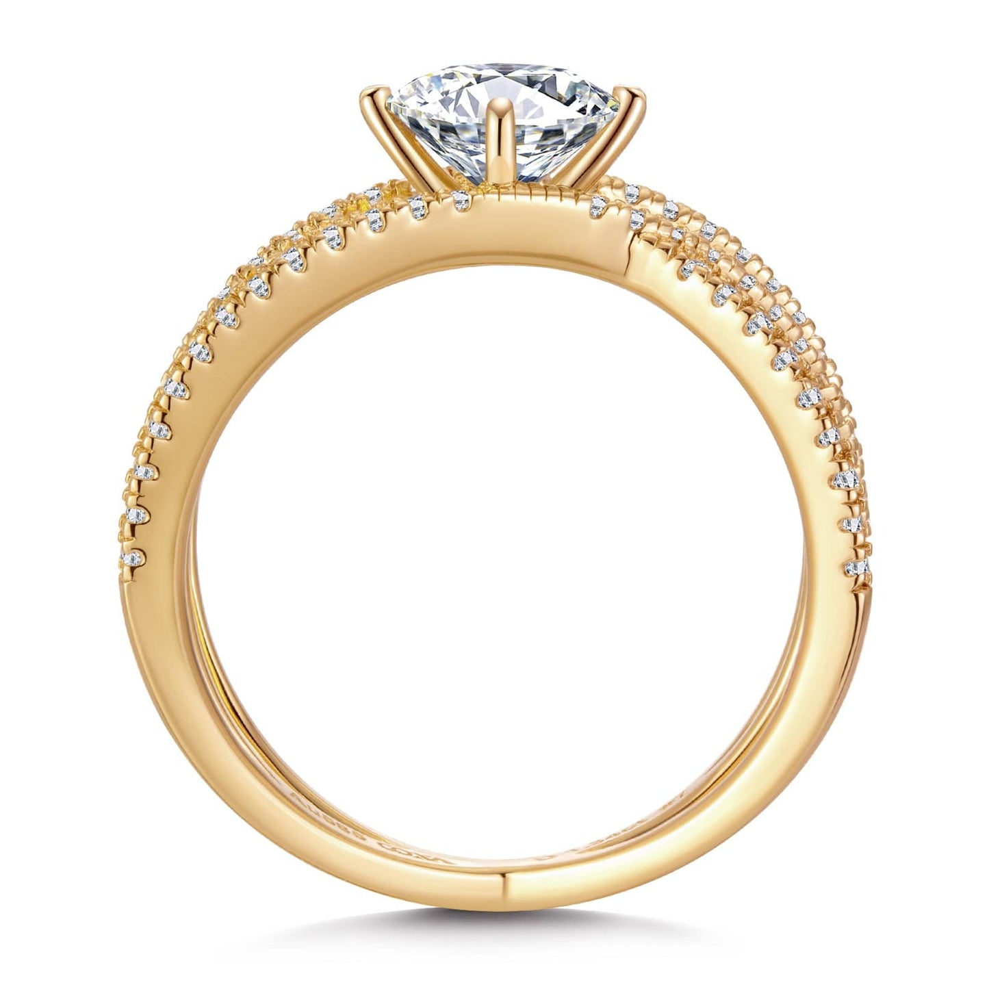 IGI Certified Lab-Grown Round Brilliant Cut Diamond - Pave Classic Engagement Ring 14K Yellow Gold Plated (Includes IGI Certification from International Gemological Institute)