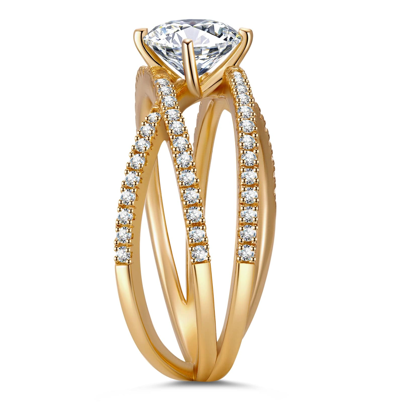 GENUINE LOVE Pave Engagement Ring - 1.00 Carat 10K Yellow Gold with a Round Brillant Cut Lab-Grown Diamond