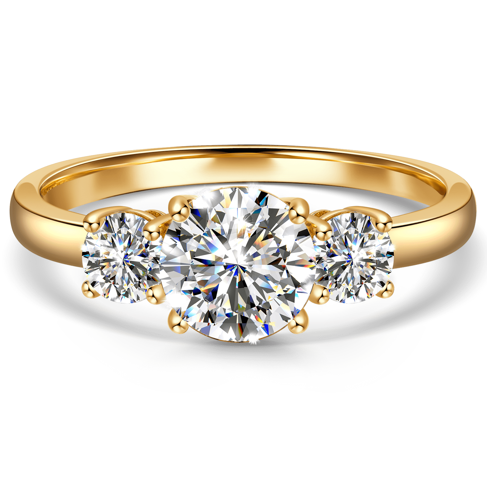 GENUINE LOVE Three Stone Engagement Ring - 1.00 Carat 14K Yellow Gold with a Round Brillant Cut Lab-Grown Diamond