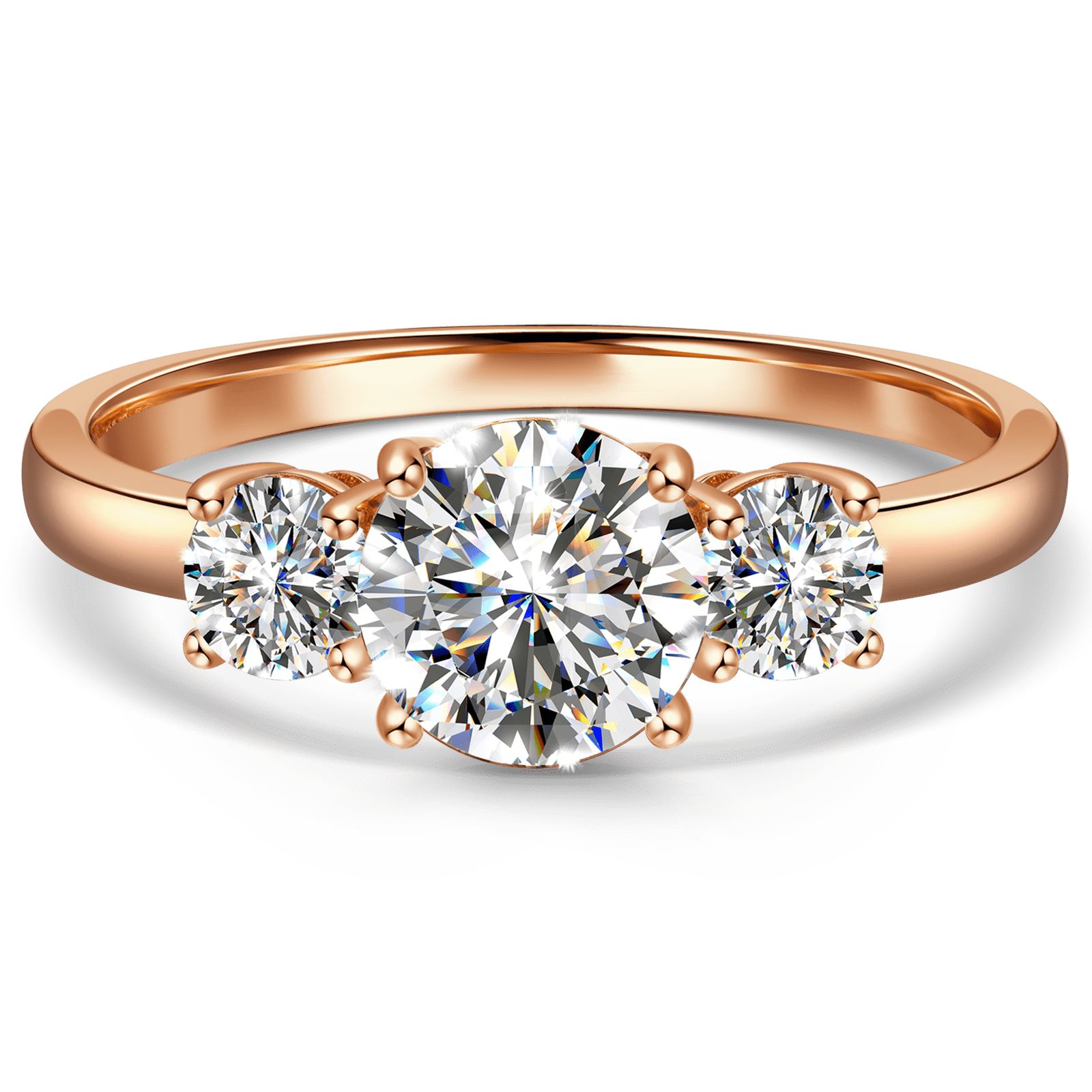 GENUINE LOVE Three Stone Engagement Ring - 1.00 Carat 14K Rose Gold with a Round Brillant Cut Lab-Grown Diamond