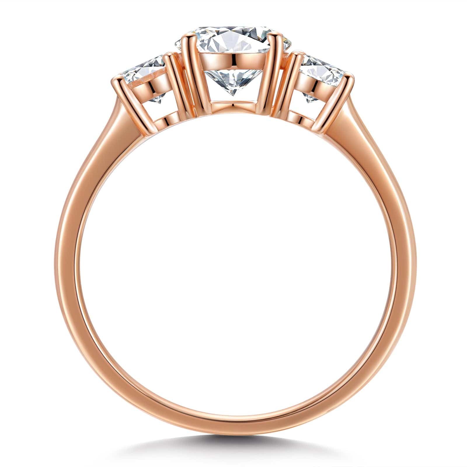 GENUINE LOVE Three Stone Engagement Ring - 1.00 Carat 14K Rose Gold with a Round Brillant Cut Lab-Grown Diamond