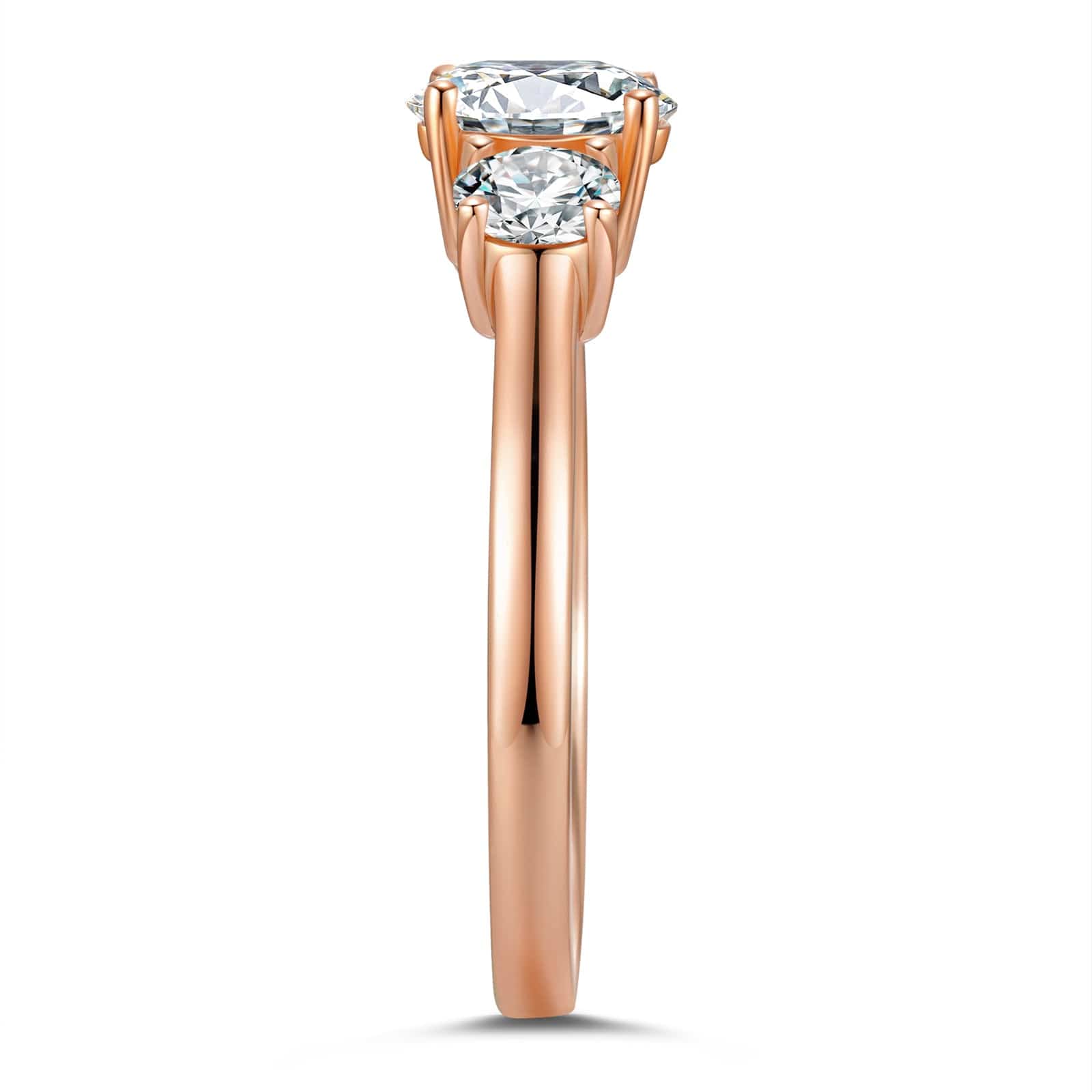 GENUINE LOVE Three Stone Engagement Ring - 1.00 Carat 14K Rose Gold with a Round Brillant Cut Lab-Grown Diamond