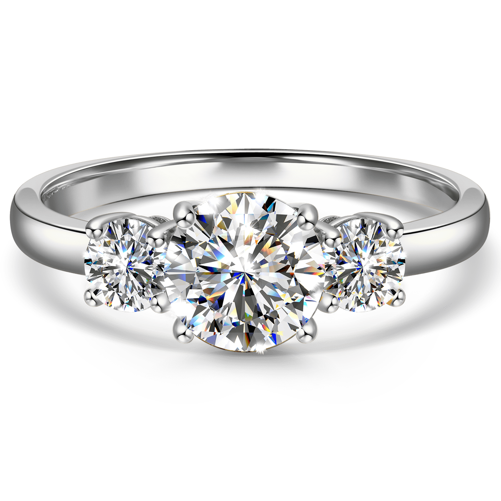 GENUINE LOVE Three Stone Engagement Ring - 1.00 Carat 14K White Gold with a Round Brillant Cut Lab-Grown Diamond